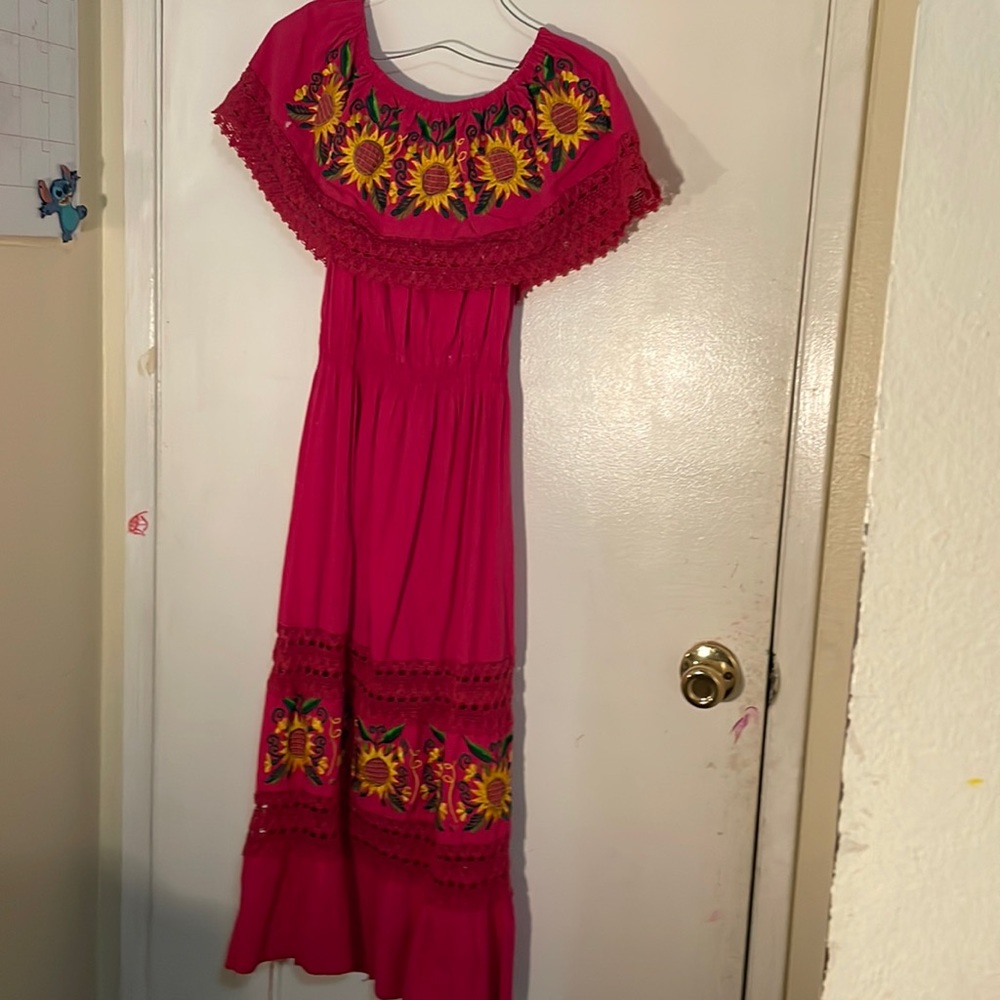 Pink floral Mexican dress